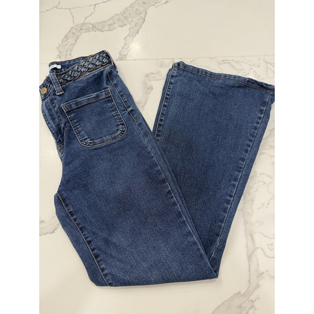 Celebrity Pink Jeans Juniors 5/27 Blue Flare Braided Waist Stretch Pockets Denim